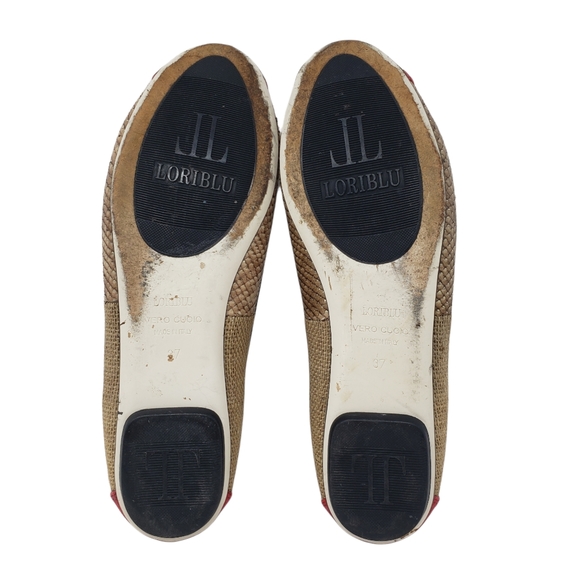 Loriblu Leather Flats Size 37 US 7 Tan Black Red Slip On Peep Toe Made Italy - Picture 7 of 8